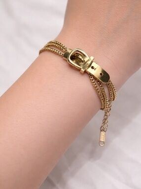 Gold Stainless Steel Buckle Bracelet – Double Chain Elegant Design